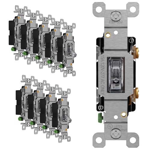 ENERLITES Illuminated Toggle Light Switch, 15 Amp, Single Pole, 10 Pack - color: Illuminated-Clear, size: Switch without Wall Plate