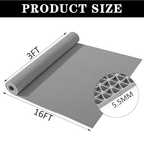 Drainage Mat 3x16 Ft 0.22” Thick PVC Commercial Floor Mat Non Slip Pool Mat S-Shaped Shower Floor Heavy Duty Roll for Wet Area Kitchen Hotels Bars Bathroom Patio Outdoor Indoor Rug (Gray, 3x16 Ft) - color: Grey