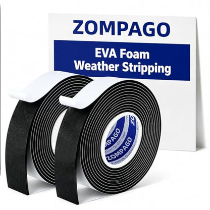 ZOMPAGO Single Sided Foam Weather Stripping Tape Black,2 Roll 1.18in X16FT - color: Black, size: 2 Rolls1.18in X16.4FT
