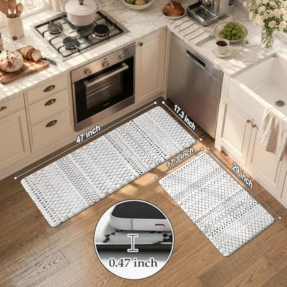 KIMODE Kitchen Mats 2 PCS, Cushioned Anti Fatigue Kitchen Rugs and Mats - color: Black and White Diamond, size: 17.3" x 47 "+ 17.3" x 29 "--0.47 inches