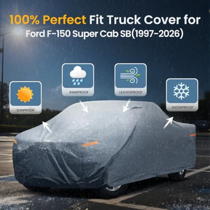 Ford F-150 Truck Cover Custom Fit 1997-2026 Super Cab Short Bed(6.5') with Door Zipper, 10 Layers Outdoor Pickup Truck Cover Waterproof All Weather, Car Tarp for Wind Dust Sun etc Protection. - size: Custom fit Ford F-150 Super Cab SB