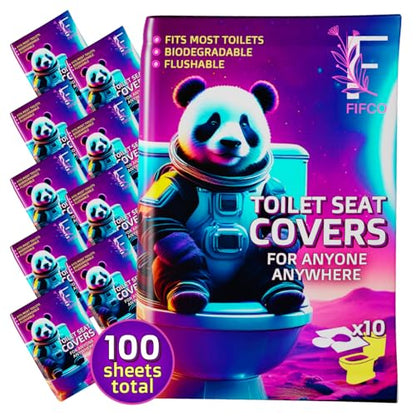 100 Pcs Disposable Toilet Seat Cover - Biodegradable and Flushable Toilet Seat Liners for Public Toilets | Compact One Size Fits All Travel Essentials Toiletries Covers | FIFCO - size: 10-Pack