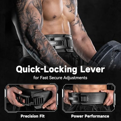 MANUEKLEAR 4-Inche Lever Belt Weightlifting with Heavy Duty Buckle - color: Enigmatic Black, size: M (29-35inches)