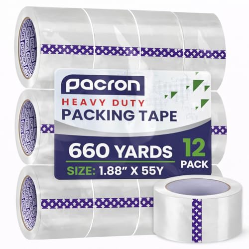 Clear Packing Tape Heavy-Duty Wrapping Tape - 55-Yard Length, Strong Adhesive Rolls for Moving Boxes, Office Packaging, Storage Organization & Warehouse Shipping (Premium (1.88 x 55), 12 Rolls) - size: 12 Rolls, style: Premium (1.88 x 55)