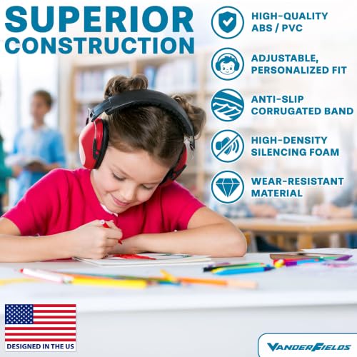 Kids Noise Canceling Headphones - 31 dB (2K Hz) - Ear Protection Earmuffs - color: Red