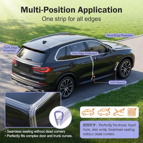Car Door Scratch Protection Strip, 16.4 Ft U-shaped Flexible Entry Guard, Scratch-resistant Cushioning Trim with Non-slip Inner, DIY Cuttable Accessory for Cars Trucks SUVs (Transparent)