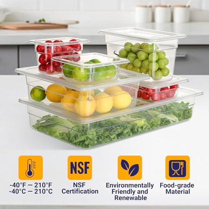 BIEAMA 6 Pack 1/2 Size 6" Deep NSF Polycarbonate Food Pans with Lids - color: 1/2 Size, size: 6" Deep