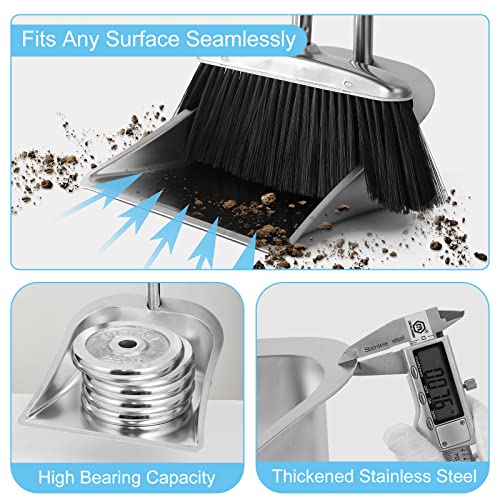 Heavy Duty Broom and Dust pan Set, Stainless Steel Broom and Dustpan Set with Long Handle, Broom with Dustpan Set for Home Standing Dust Pan Indoor Outdoor Brooms Dustpan - color: Black Broom and Dustpan Set