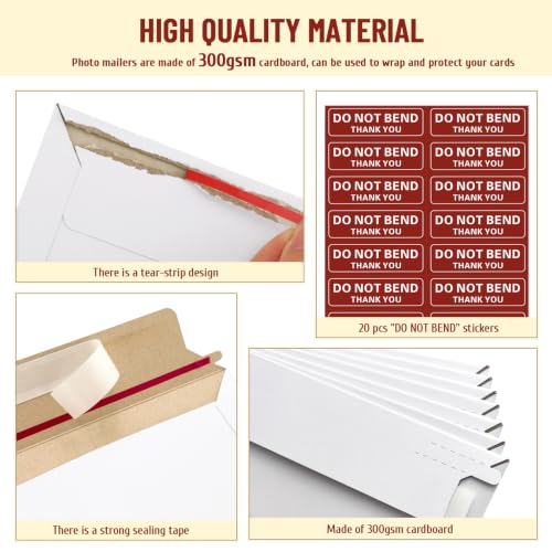 20 Pack 7.5x9.45 inch Rigid Mailers, Self Seal Photo Mailers Protective Flat Cardboard Envelopes White Blank Shipping Envelopes for Photos Document Invitation Papers Files - color: White, size: 7.5x9.45 Inch