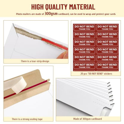 20 Pack 7.5x9.45 inch Rigid Mailers, Self Seal Photo Mailers Protective Flat Cardboard Envelopes White Blank Shipping Envelopes for Photos Document Invitation Papers Files - color: White, size: 7.5x9.45 Inch