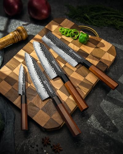 FAMCÜTE Japanese Knife Set with Block, Kitchen Knives Gift for Men & Women - size: Japanese Knife Set of 4