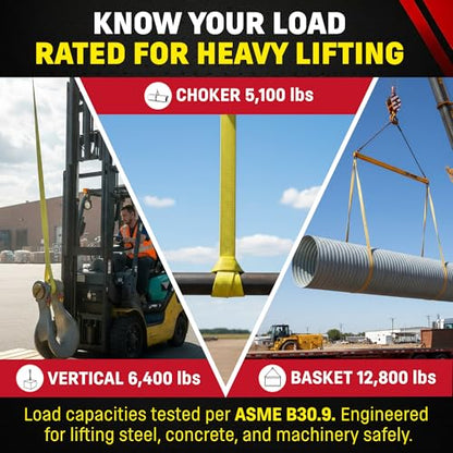 DD Sling 2 Inch x 25 Foot Nylon Lifting Sling – USA Made, 6,400 lb Vertical, 5,100 lb Choker, 12,800 lb Basket – 2-Ply Heavy Duty 900 Webbing, Type 4 Twisted Eye & Eye Rigging Sling - size: 2 in x 25 ft