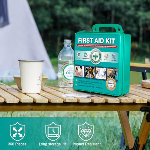 General Medi 360 Pieces Hardcase First Aid Kit - Comprehensive Large First Aid Box Contains Premium Medical Supplies for Travel, Home, Office, Vehicle, Camping, Workplace & Outdoor - size: 360 Pieces