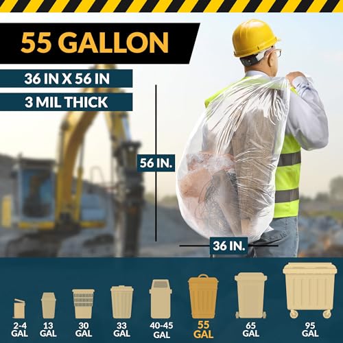 Reli. Contractor Garbage Bags 55 Gallon | 20 Trash Bags | Heavy Duty