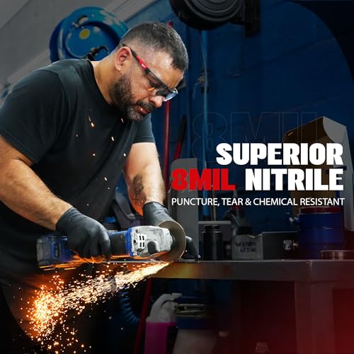 GRIPXX Herkules Grip Heavy Duty 8Mil Black Nitrile Gloves,3D Raised Diamond Texture-Latex & Powder-Free Industrial, Mechanic - size: Small