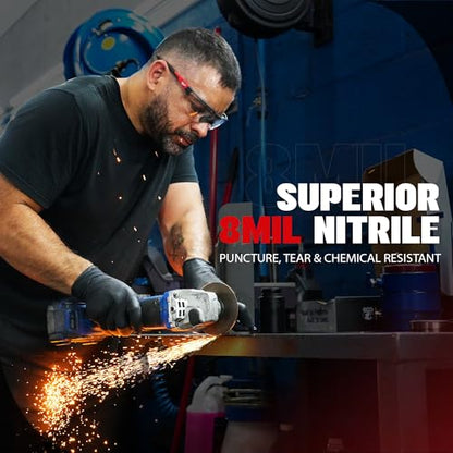 GRIPXX Herkules Grip Heavy Duty 8Mil Black Nitrile Gloves,3D Raised Diamond Texture-Latex & Powder-Free Industrial, Mechanic - size: 3X-Large