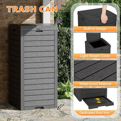 Fancyango Resin Outdoor Trash Can with Lid, 31 Gallon, Black - color: Black, size: 31 Gallon