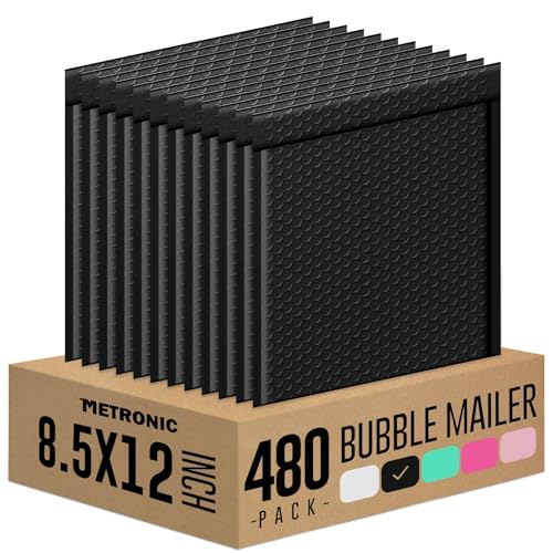 Metronic 480 Pack Bubble Mailers 8.5x12" Black Padded Envelopes Usable Size 8.5 x 11" Strong Adhesion Medium for Small Business Shipping Books Clothes - color: Black, size: 8.5X12" 480PC
