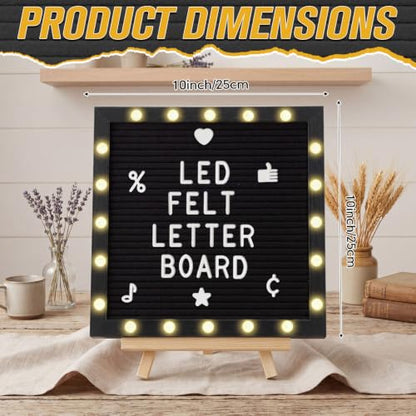 10 x 10 Inches Felt Letter Board & LED Light, Black, Solid Black - color: Black, size: 10 x 10 Inches, style: Solid Black
