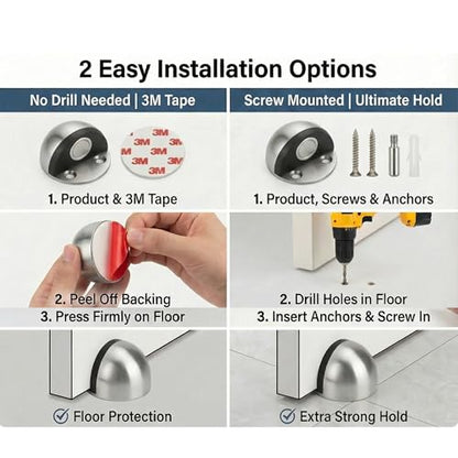 Magnetic Door Stop, Cushioning Bumper & Draft Hold, 2-Pack, Silver - color: Silver