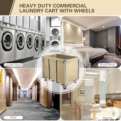 Commercial Laundry Cart with Wheels,400L for Home,Hotel(Beige) - color: Beige