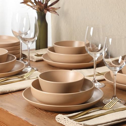Gibson Elite Leeds Court Plates and Bowls Sets, 16-Piece Stoneware Dinnerware Sets, Terracotta, Round Speckle Reactive Glaze Dish Set - color: Terracotta (Leeds Court)