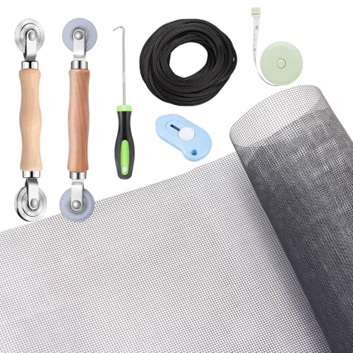 Windows Screen and Screen Door Repair Kit - 48"x118" Fiberglass Mesh Gray with Rolling Tool/Hook/Ruler/Cutter/Spline - Window Screen & Sliding Screen Door Replacement for Windows, TOOLTRIZ - color: Gray, size: 48" x 118"