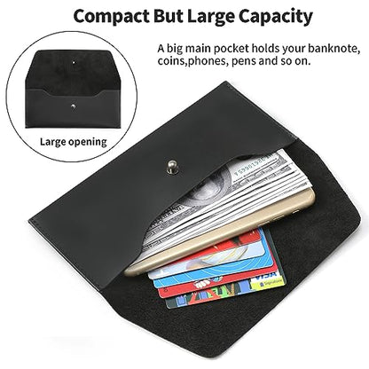 Ringsun Genuine Leather Cash Envelopes, Reusable Budget Envelope, Retro Clutch Wallet, Minimalist Wallet for Men & Women, Black - color: Black