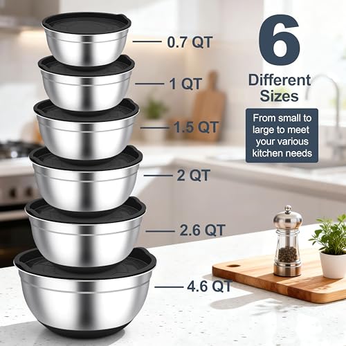 TeamFar Mixing Bowls, Stainless Steel Salad Bowls with Lids - Black - color: Black