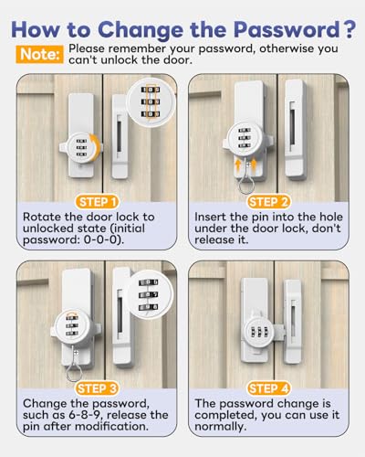 Sliding Barn Door Lock, 3-Digit Password Locks, White - color: White