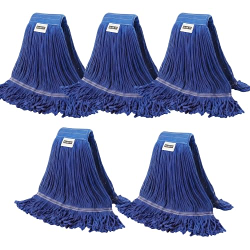 Heavy Duty Wet Industrial Cleaning Mop Head – 21 oz Blue mop Head Replacement Cotton Washable Industrial mop Heads Heavy Duty for Commercial & Home Cleaning（Blue） - color: Blue, size: 5 Pack