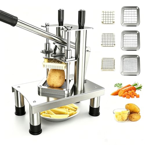 French Fry Cutter, Commercial Vegetable Chopper Potato Cutter with 3 Stainless Steel Blades (1/4", 3/8", 1/2"), Non-Slip Suction Base, Great for Potato, Carrot, Cucumber, Air Fryer & Restaurant Prep