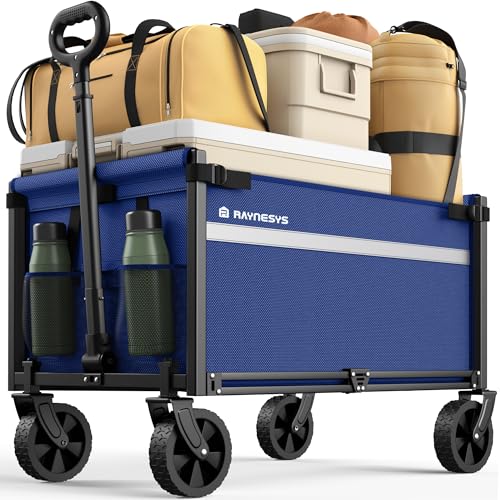 Collapsible Wagon Cart with Wheels, 330LBS for Grocery Shopping Camping - color: Blue, size: 110l