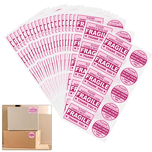 600 PCS Fragile Stickers for Shipping Do Not Trample or Fold Stickers Do Not Drop Labels for Shipping Mailing Envelops Cartons Pallets Adhesive Labels - color: Pink-1