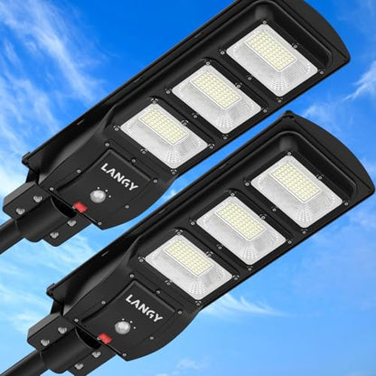 LANGY 2 Pack Led Solar Street Lights Outdoor 150000 Lumens,180 PCS LED,Dusk to Dawn Solar Powered Street Lights with Remote for Barn,Yard, Garden,Basketball Court - size: 2PACK 150000LM