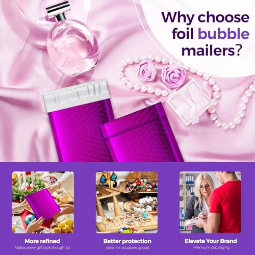 Fuxury Foil Bubble Mailers 4x8" 50 Pack Usable Size 4x7" Padded Envelopes - color: Purple, size: 4x8" 50PC