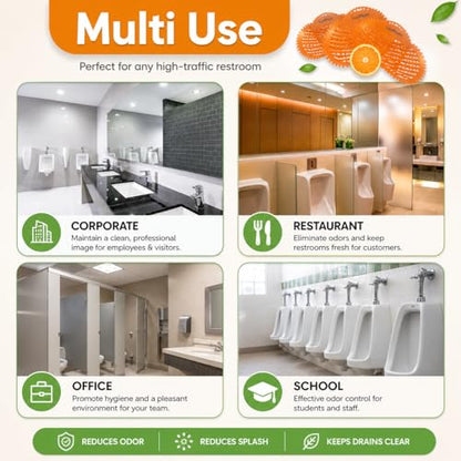 Urinal Screens Deodorizer 10 Pack Long-Lasting Orange Scent, Splash Control Urinal Mats Odor Eliminator for Wet & Dry Urinals Bathroom Freshener, Toilet Deodorizer, Urinal Cakes