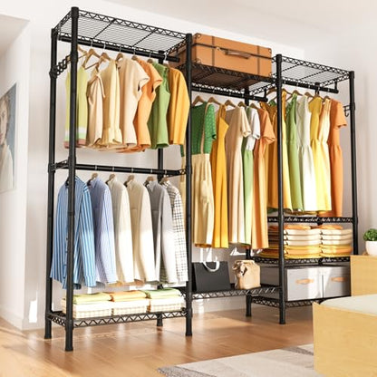 Golpart Heavy Duty Clothes Rack Metal Wardrobe with Adjustable Wire Shelves - color: Black, size: 15.75"D x 56.6"W x 76.8"H