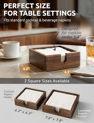 DEMIGO Acacia Wood Cocktail Napkin Holder 5.4 in, Square Bar Napkin Tray - size: 5.4x5.4x1.5 Inch Cocktail Napkin Holder