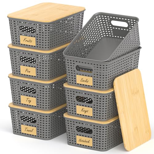 Stackable Storage Baskets: 8 Pack Plastic Baskets Bins, Gray - color: Grey
