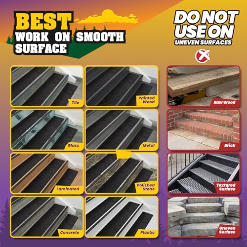 Outdoor Stair Treads Non Slip 30"x6" – 12 Pack Pre-Cut Anti Slip Grip Tape for Outdoor Wooden Steps – 80 Grit Waterproof Weather Resistant Adhesive Non Skid Strips – Includes Scraper