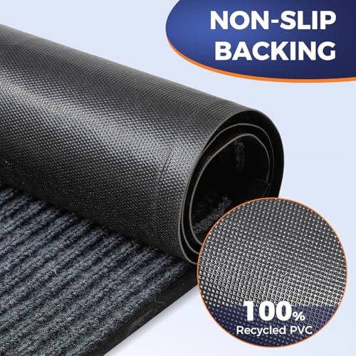 Commercial Floor Mat, 4 x 15 FT Extra Large Door Mat, Indoor/Outdoor Entrance Mat, Commercial Rug with Water & Stain Proof, Easy to Clean, Low-Profile, Heavy Duty Rubber Mat, Charcoal Grey - size: 4 x 15 Feet