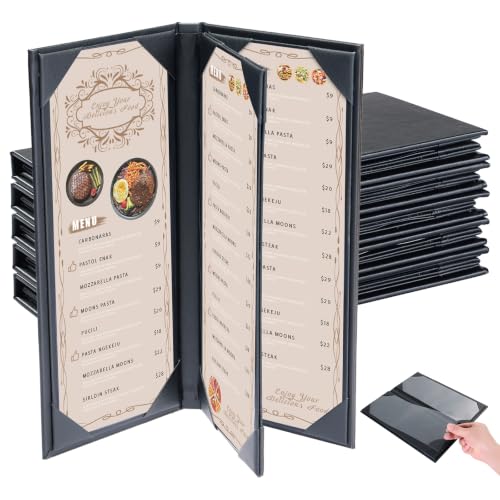 5pcs 4 View Restaurant Menu Covers 4.25 x 11" with PVC Cover - size: 5 pcs/4.25 x 11"/4 views