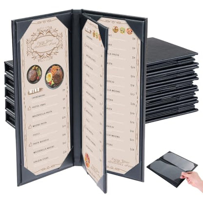5pcs 4 View Restaurant Menu Covers 4.25 x 11" with PVC Cover - size: 5 pcs/4.25 x 11"/4 views