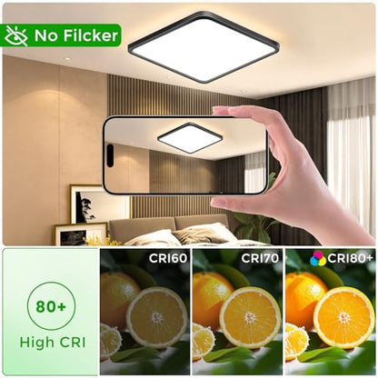 15.7Inch 32W Square LED Ceiling Light Fixtures Flush Mount, 2800K Warm White LED Ceiling Lamp, Surface Mount Modern Ceiling Lights, Black Slim Flat Panel Lighting for Bedroom, Kitchen, Bathroom - color: Warm White, size: 15.7 inch Black
