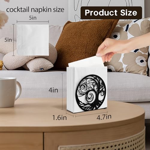 Napkin Holder for Table Metal Standing Napkin Holders for 5-inch Paper Napkins, Mail Bills Elegant Napkin Dispenser for Dining Room, Kitchen - size: Cocktail Napkin 5x5" - Black Whirl Tree