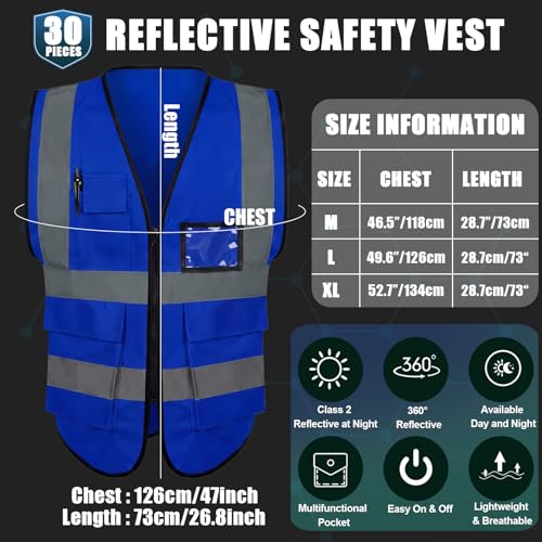 Leumoi 30 Pack Reflective Safety Vest with Pockets - color: Dark Blue, size: Large