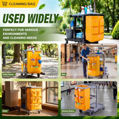 Meanplan 2 Pack Cleaning Cart Bag 20 Gallon Replacement Janitorial Cart with 5 Pockets Thick Bag Zippered 27 x 15.75 x 11 Inch Large Capacity Commercial Cleaning Bags for Housekeeping Carts(Yellow) - color: Yellow