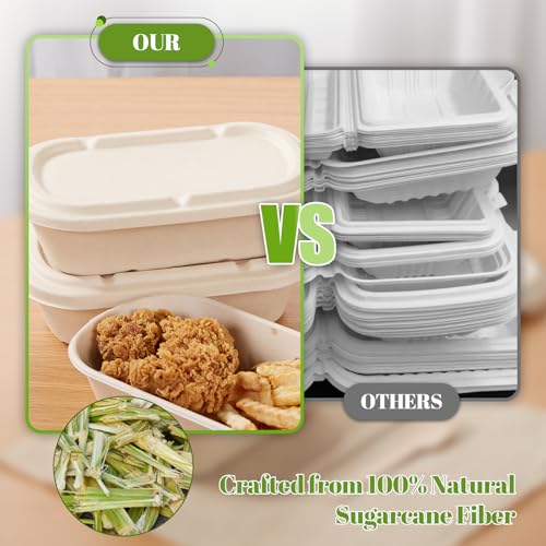 [100% Eco-Friendly] 34 oz Disposable Food Containers with Lids – Sugarcane Pulp Take Out Containers, Biodegradable Lunch Box, Compostable and Microwave Safe To-Go Boxes for Meal Prep – Pack of 50 - size: 34 OZ
