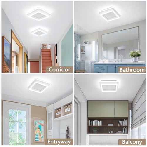 CANEOE 32W Square Hallway Light, Modern Flush Mount Led Ceiling Light,White Acrylic Close to Ceiling Lights for Bedroom Dining Room Kitchen Balcony Bathroom Aisle Ceiling Lamp (Cool White,6000K) - color: White, size: 1 Pack
